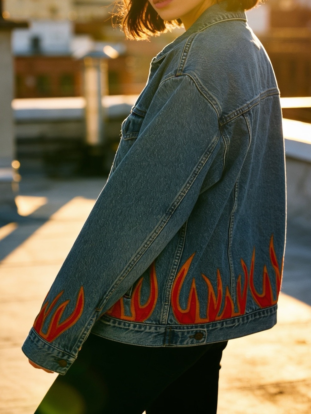 Vintage Reworked Levi Denim Jacket with Flames - gender neutral